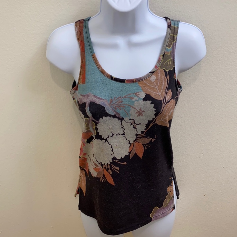 Citron Black Floral Tan Top PXS